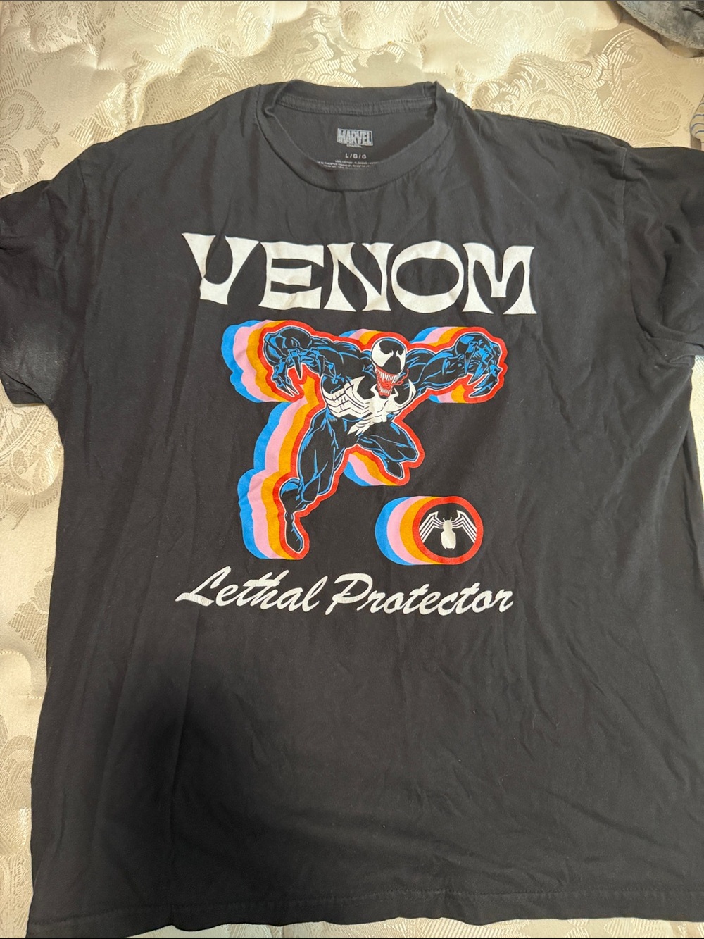 Marvel Venom Graphic Tee - Black with Blue, Red, Orange Accents large